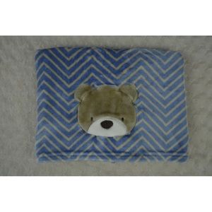 Baby Starters Teddy Bear Face Baby Blanket Chevron Zig Zag Stripes Blue Tan